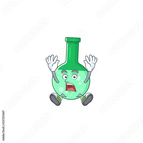 Green chemical bottle cartoon character design showing shocking gesture