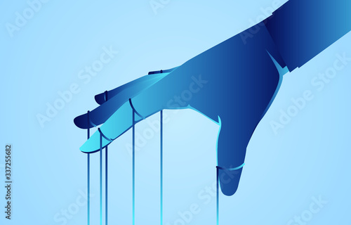 Hand controls the rope tied to the finger