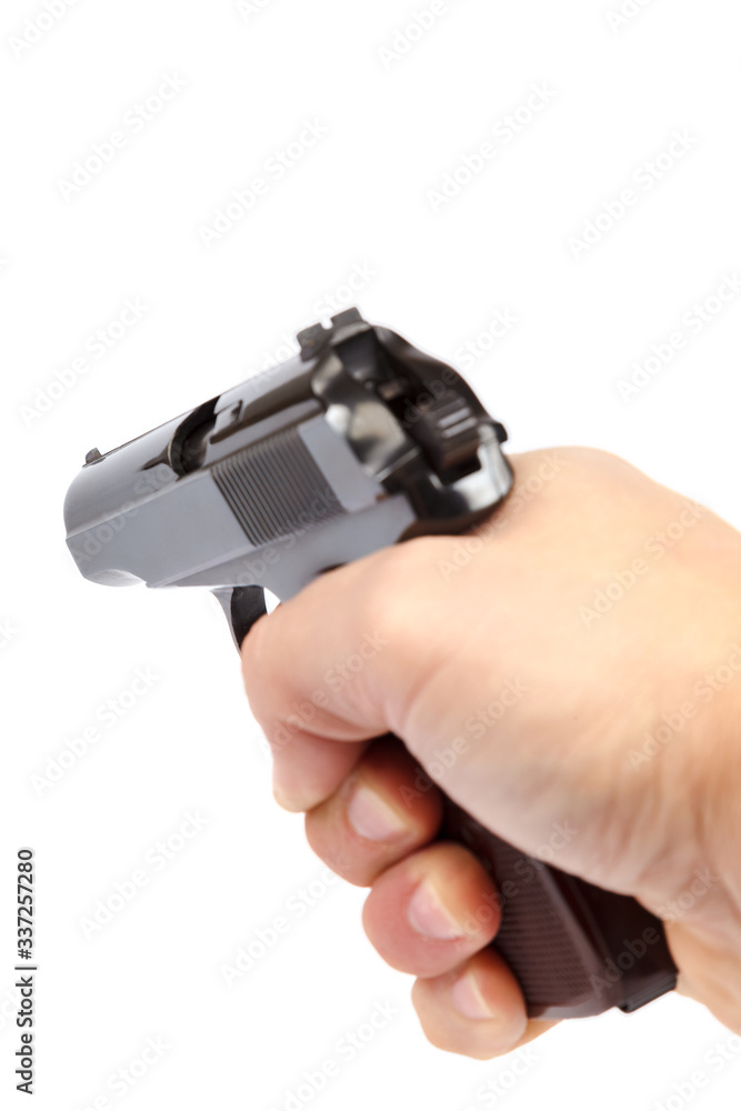 Gun in hand isolated on white background Gun in hand isolated on white background