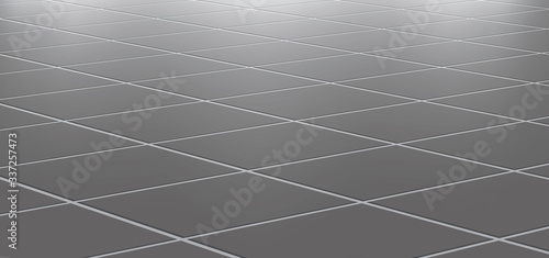 Ceramic tiles in the kitchen or bathroom on the floor 3d. Realistic gray square terracotta. Perspective and light - vector illustration.