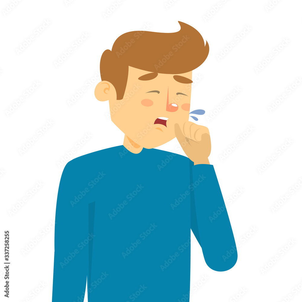 Man coughing and holding fist at mouth Man coughing and holding fist at mouth