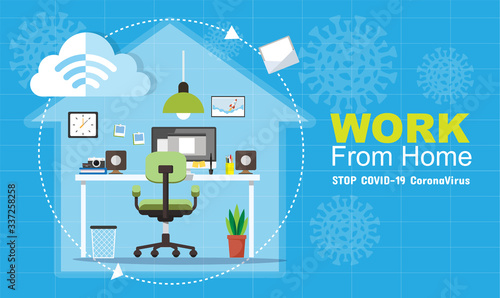 Working from home during Covid-19, Social distancing concept..