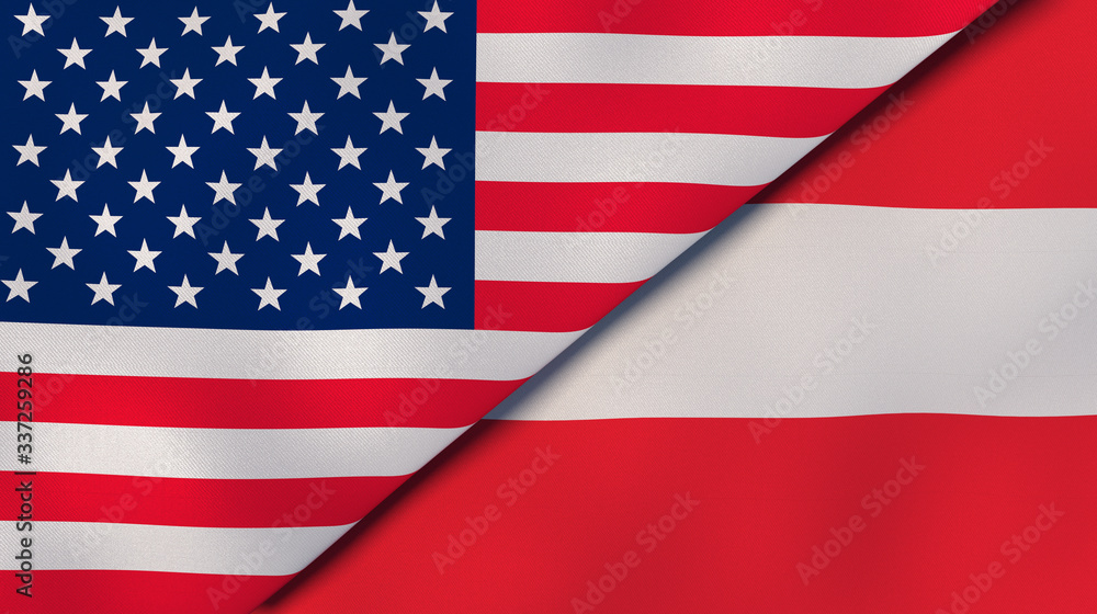 The flags of United States and Austria. News, reportage, business background. 3d illustration The flags of United States and Austria. News, reportage, business background. 3d illustration