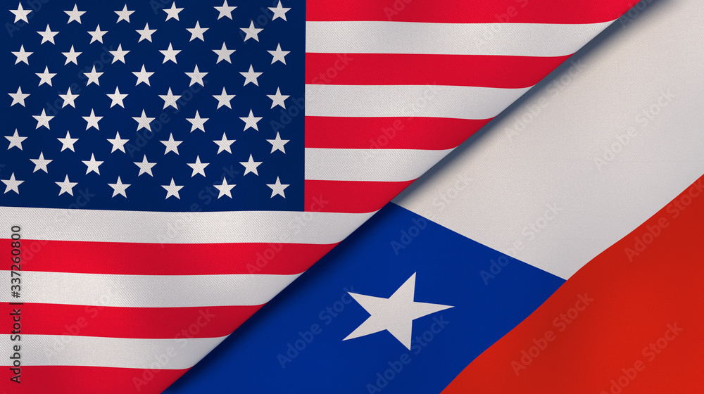 The flags of United States and Chile. News, reportage, business background. 3d illustration The flags of United States and Chile. News, reportage, business background. 3d illustration