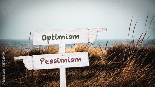 Canvas-taulu Street Sign Optimism versus Pessimism