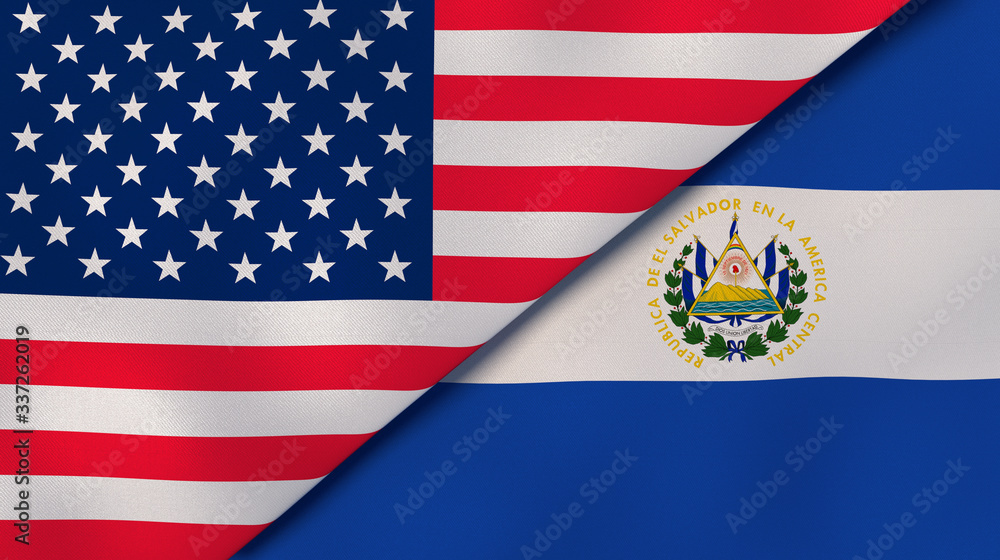 Obraz premium The flags of United States and El Salvador. News, reportage, business background. 3d illustration