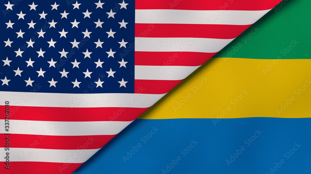 The flags of United States and Gabon. News, reportage, business background. 3d illustration The flags of United States and Gabon. News, reportage, business background. 3d illustration