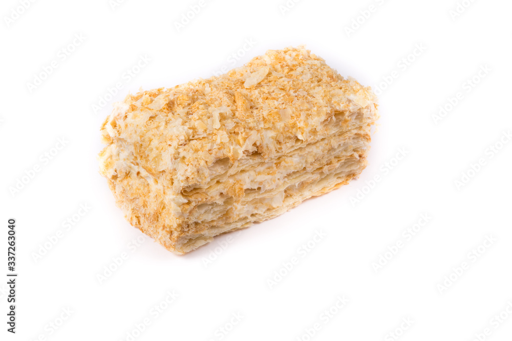 Piece of homemade cake on white Piece of homemade cake on white