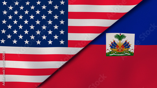 The flags of United States and Haiti. News, reportage, business background. 3d illustration photo