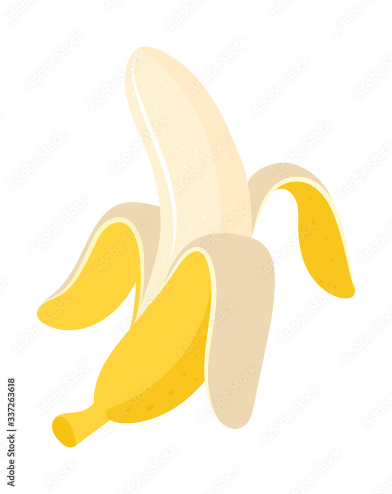 Banana with half, slices and leaves isolated on white background. Vector. Banana with half, slices and leaves isolated on white background. Vector.