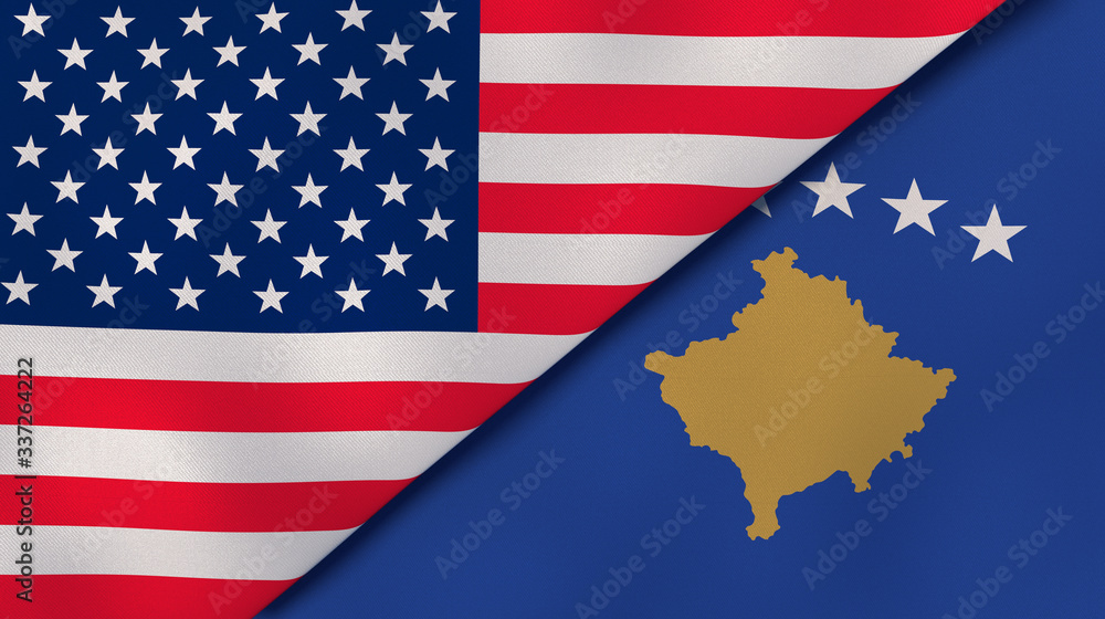 The flags of United States and Kosovo. News, reportage, business background. 3d illustration The flags of United States and Kosovo. News, reportage, business background. 3d illustration