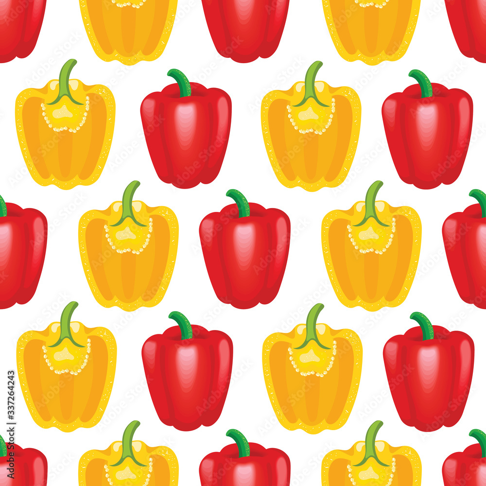 Seamless pattern with red and yellow paprika. The set of whole Bulgarian pepper. Seamless pattern with red and yellow paprika. The set of whole Bulgarian pepper.