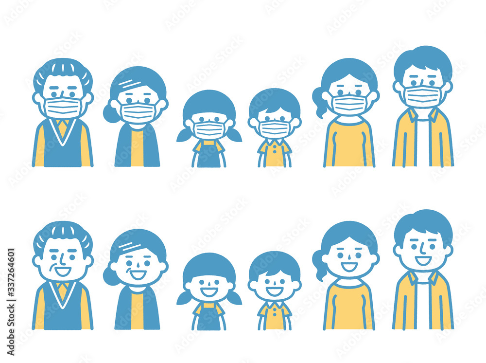 Three generation family and hygiene mask Three generation family and hygiene mask