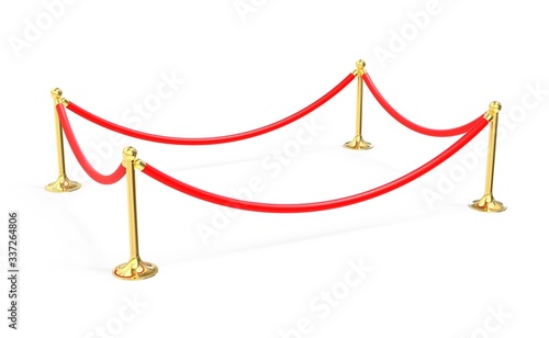 Red velvet rope. 3D illustration.