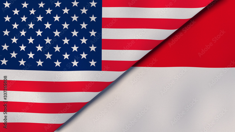 Fototapeta premium The flags of United States and Monaco. News, reportage, business background. 3d illustration