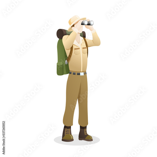 Vector illustration an Explorer using binocular