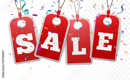 
Realistic sale banner. Discount price tag. Beautiful illustration for seasonal sale of goods.
