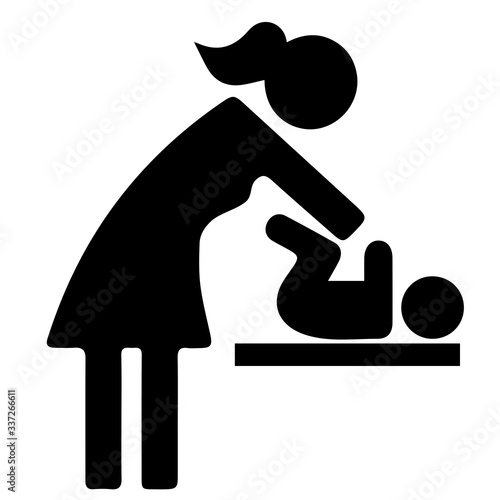carte ou bandeau pour le change d'un bébé avec une femme et son bébé en noir sur fond blanc