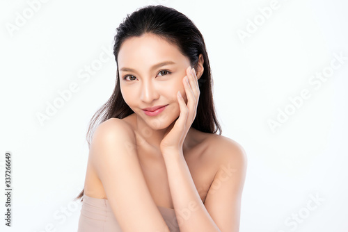 Beautiful Young Asian Woman with Clean Fresh Skin. Face care, Facial treatment, Cosmetology, beauty and healthy skin and cosmetic concept, woman beauty skin isolated on white background