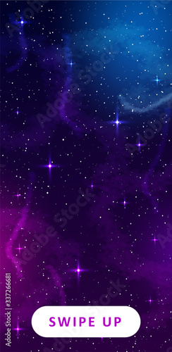 Stories template. Space background with abstract shape and stars. Web design. Space exploring. Vector illustration of galaxy. Mobile backdrop. Space background.