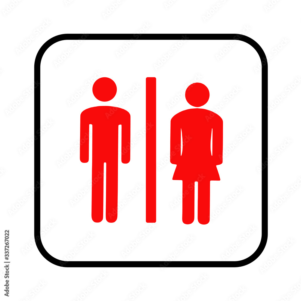 panneau pour les toilettes pour homme et pour femme en rouge dans un carré noir sur un fond blanc panneau pour les toilettes pour homme et pour femme en rouge dans un carré noir sur un fond blanc