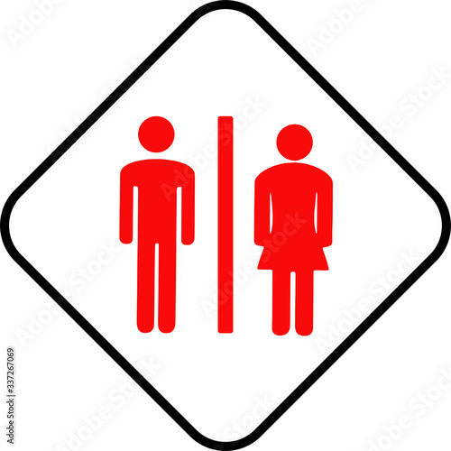 panneau pour les toilettes pour homme et pour femme en rouge dans un losange noir sur un fond blanc