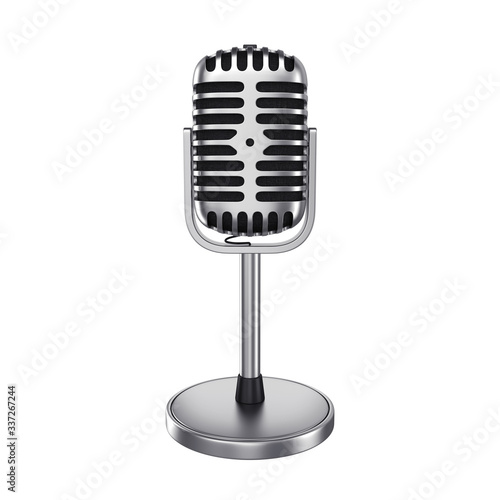 Vintage silver microphone isolated on white background, 3d render