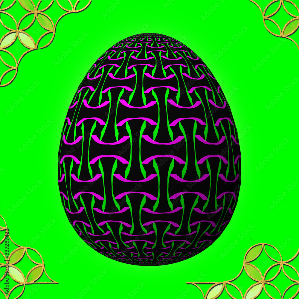 Colorful 3D easter egg with frame on green background Colorful 3D easter egg with frame on green background