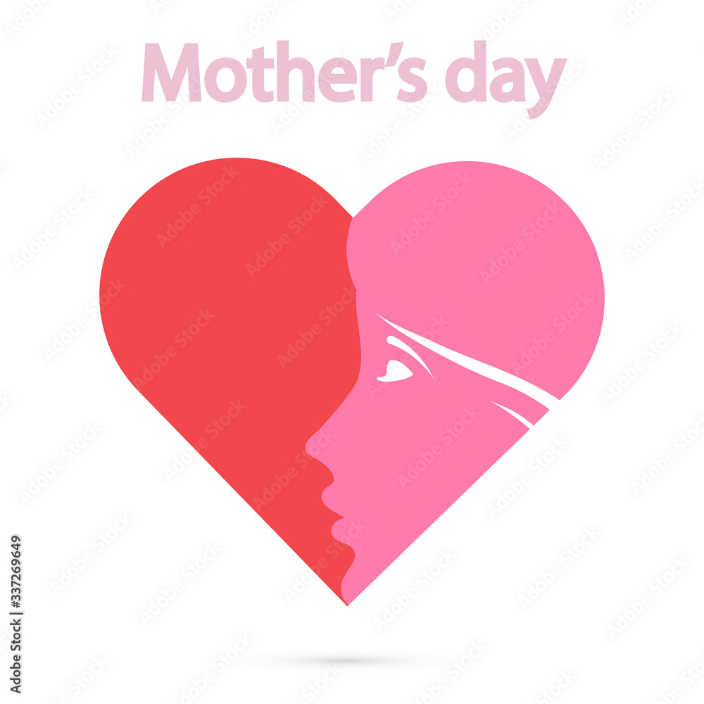 Womans face on mothers day heart, vector art illustration.