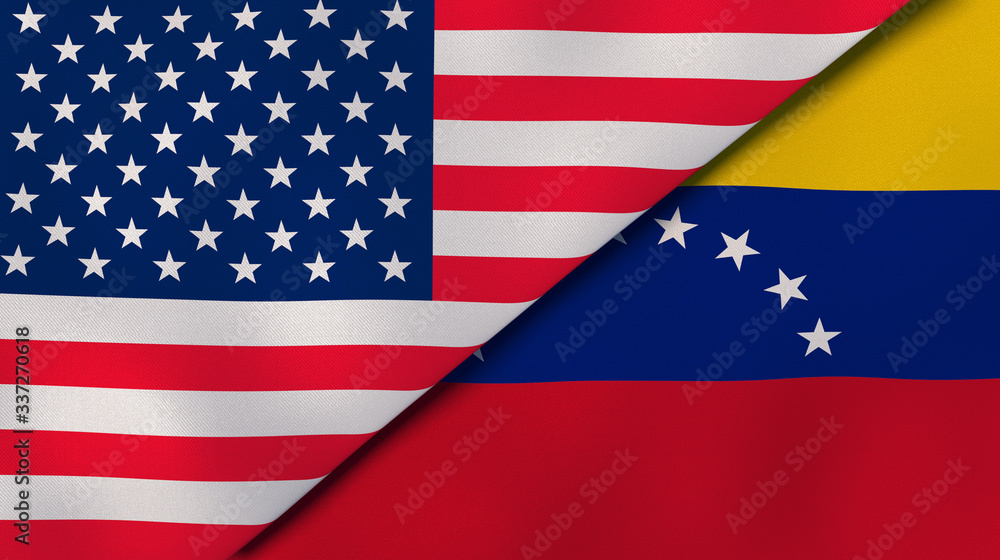 The flags of United States and Venezuela. News, reportage, business background. 3d illustration The flags of United States and Venezuela. News, reportage, business background. 3d illustration