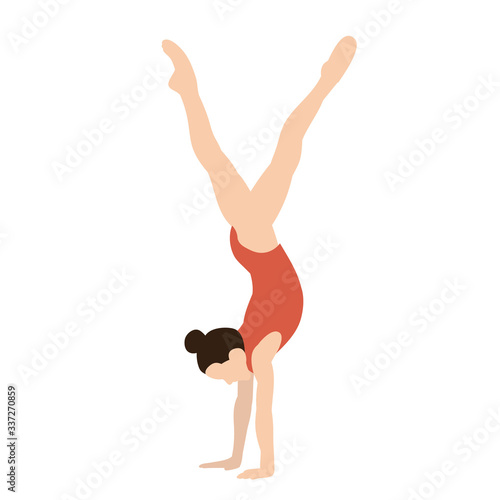  isolated, in a flat style girl gymnast, acrobatics, performance