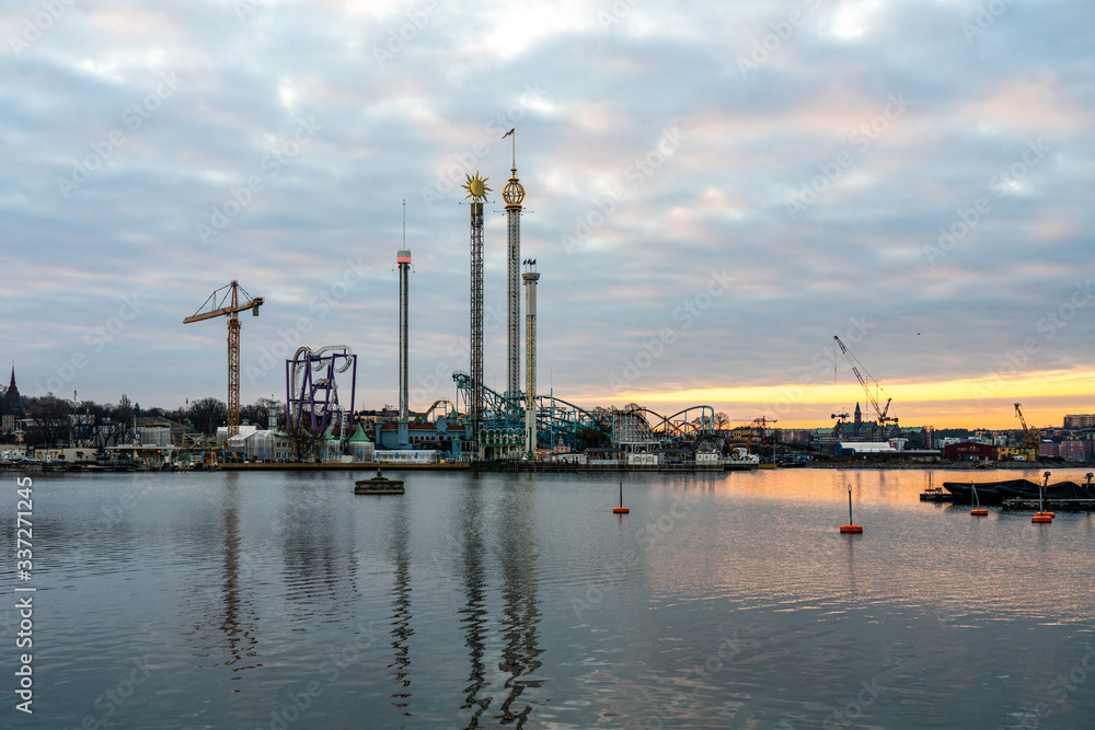 industrial port in the evening