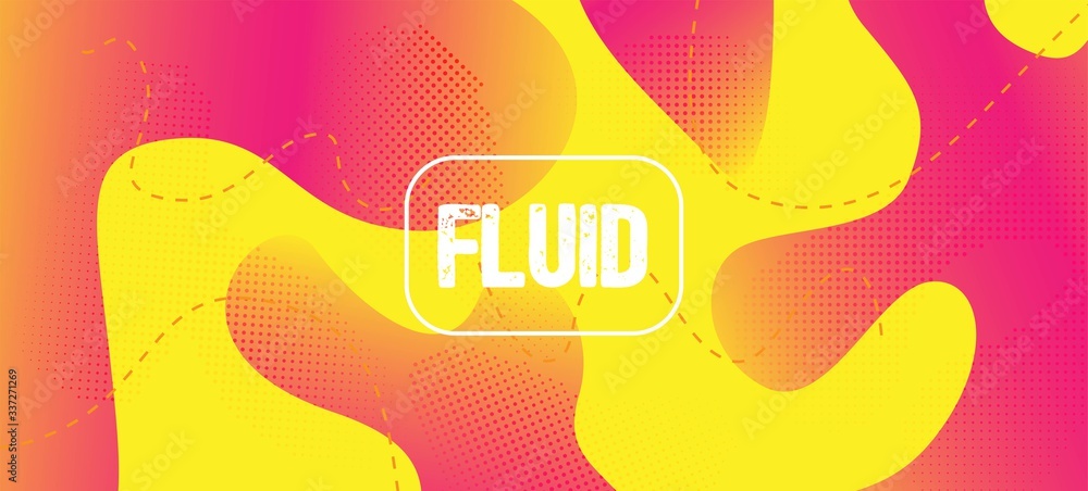 Pink Yellow Fluid Vector Banner. Liquid Dynamic Illustration. Digital Waves 