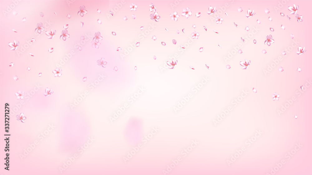 Nice Sakura Blossom Isolated Vector. Magic Flying 3d Petals Wedding Paper. Japanese Beauty Spa Flowers Wallpaper. Valentine, Mother's Day Spring Nice Sakura Blossom Isolated on Rose