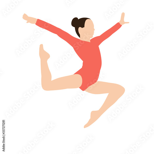 vector, isolated, in a flat style girl gymnast jumping on a white background