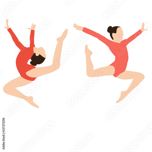 vector, isolated, in a flat style girl gymnast jumping on a white background