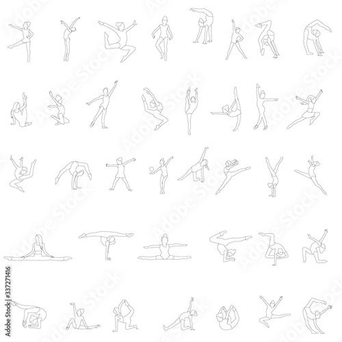 vector, isolated, girl gymnast sketch, set