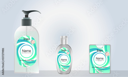 liquid soap and pocket hand sanitizer with label design ready for mock up. vector illustration