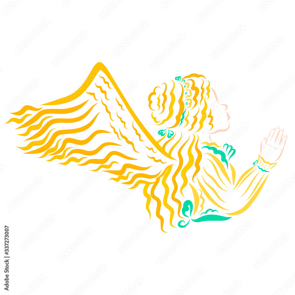 Obraz premium winged young princess waving hand looking up