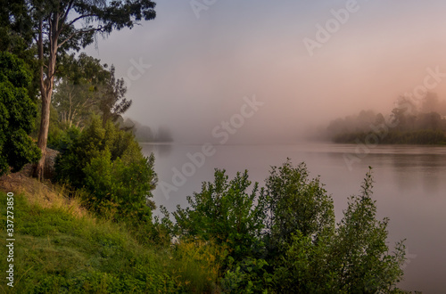 Misty River Sunrise Panorama