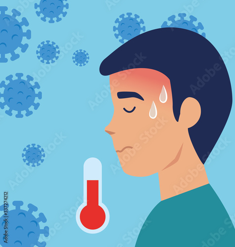 man with fever for coronavirus 2019 ncov vector illustration design