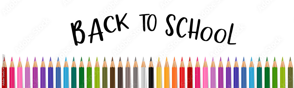 Fototapeta Welcome back to school banner with colorful pencils. Vector illustration.