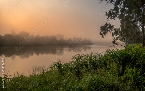 Misty River Sunrise Panorama