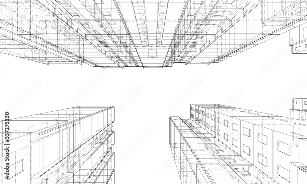 Fototapeta premium Vector wire-frame model of a multi-storey building