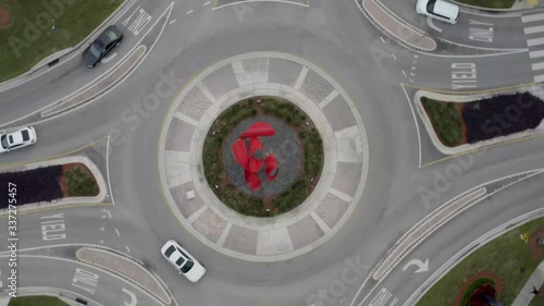 Red Sculpture Roundabout street FIU Drone spin 4K shot photo