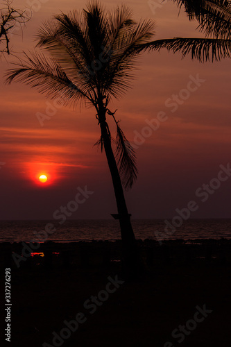 Amazing beautiful wide orange colorful sunset in Thailand Ko Lanta Island