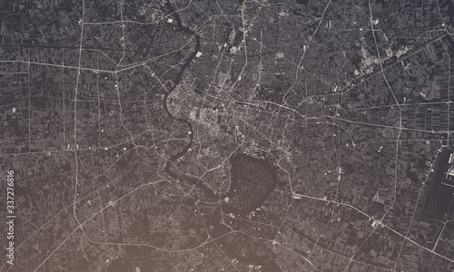 Canvas Print Bangkok, Thailand city map 3D Rendering. Aerial satellite view.