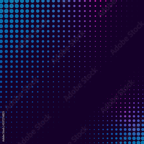 Halftone gradient pattern. Halftone dots colorful texture for your design. Abstract neon dark blue background. Vector illustration © Sergey Bogdanov