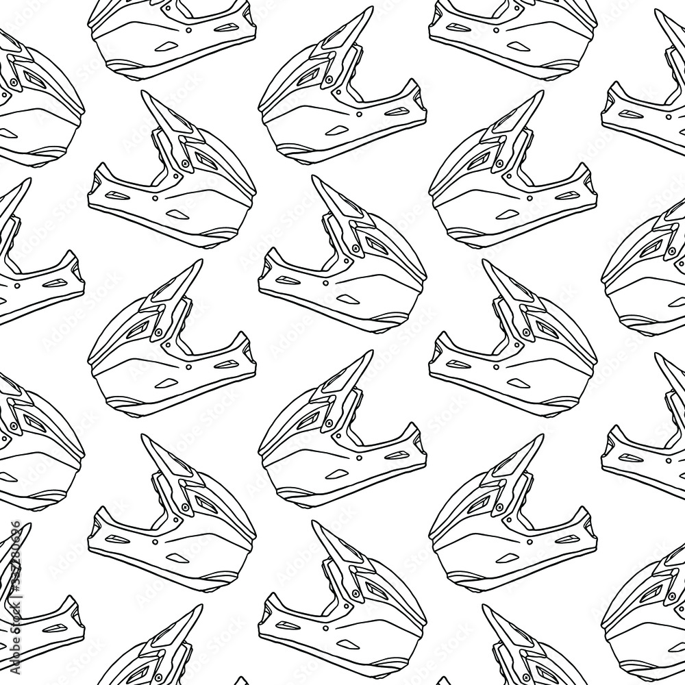 Hand drawn seamless pattern with mountainbike helmet. Design background vector. Decorative wallpaper, good for printing Hand drawn seamless pattern with mountainbike helmet. Design background vector. Decorative wallpaper, good for printing