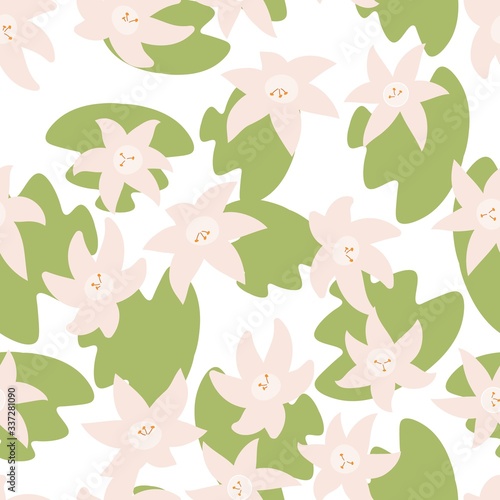 Seamless pattern with hand drawn doodle flowers and leaves. Floral vector background. © ederella